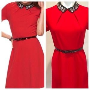 ELLE Red Party Dress with Black Beaded Collar 12